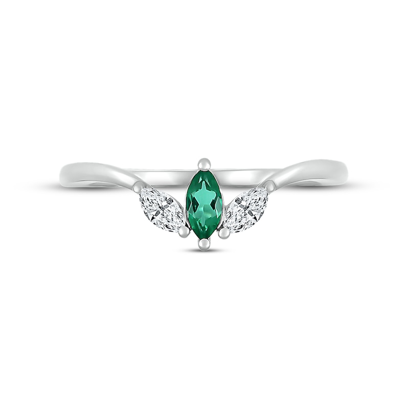 Lab-Created Emerald & White Lab-Created Sapphire Three-Stone Ring Sterling Silver