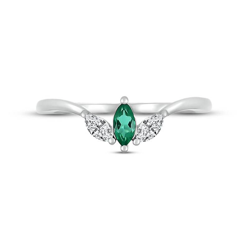 Main Image 2 of Lab-Created Emerald & White Lab-Created Sapphire Three-Stone Ring Sterling Silver