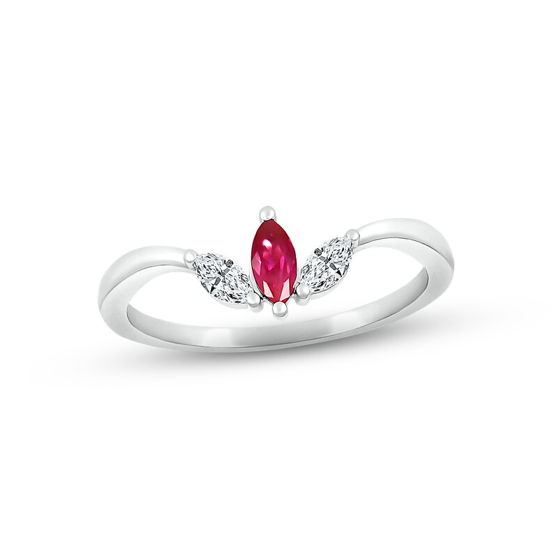 Main Image 1 of Lab-Created Ruby & White Lab-Created Sapphire Three-Stone Ring Sterling Silver