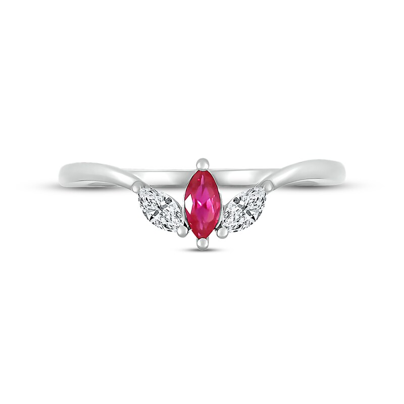 Main Image 2 of Lab-Created Ruby & White Lab-Created Sapphire Three-Stone Ring Sterling Silver
