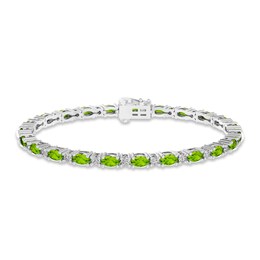Peridot & White Lab-Created Sapphire Link Bracelet Sterling Silver 7.25&quot;