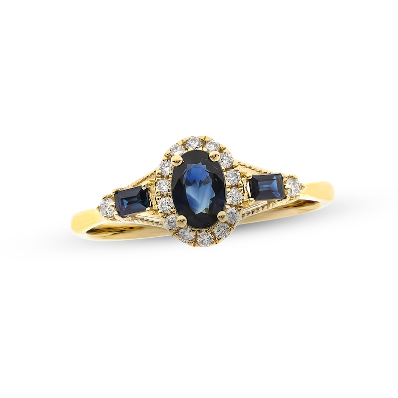 Main Image 1 of Blue Sapphire & Diamond Ring 1/8 ct tw Round-cut 10K Yellow Gold