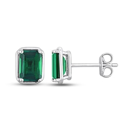 Lab-Created Emerald Earrings Sterling Silver