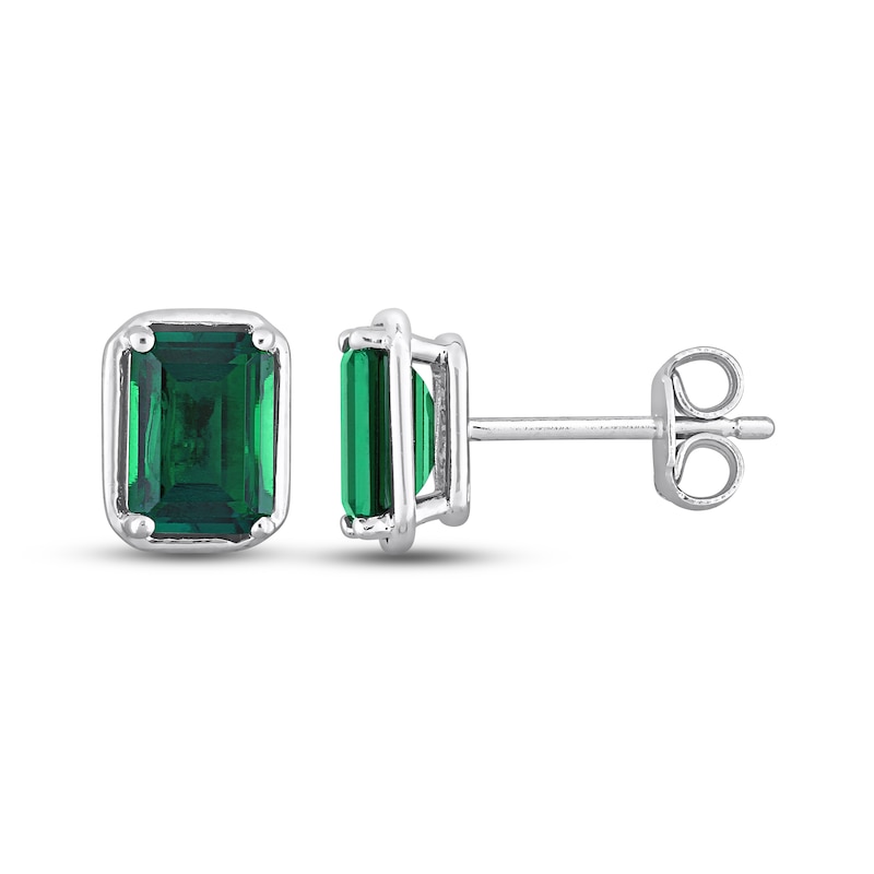 Main Image 1 of Lab-Created Emerald Earrings Sterling Silver