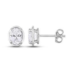 White Lab-Created Sapphire Oval Stud Earrings Sterling Silver