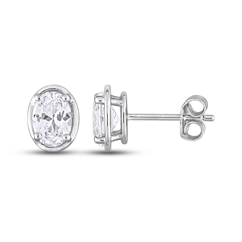 White Lab-Created Sapphire Oval Stud Earrings Sterling Silver