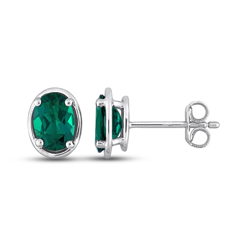 Lab-Created Emerald Oval Stud Earrings Sterling Silver