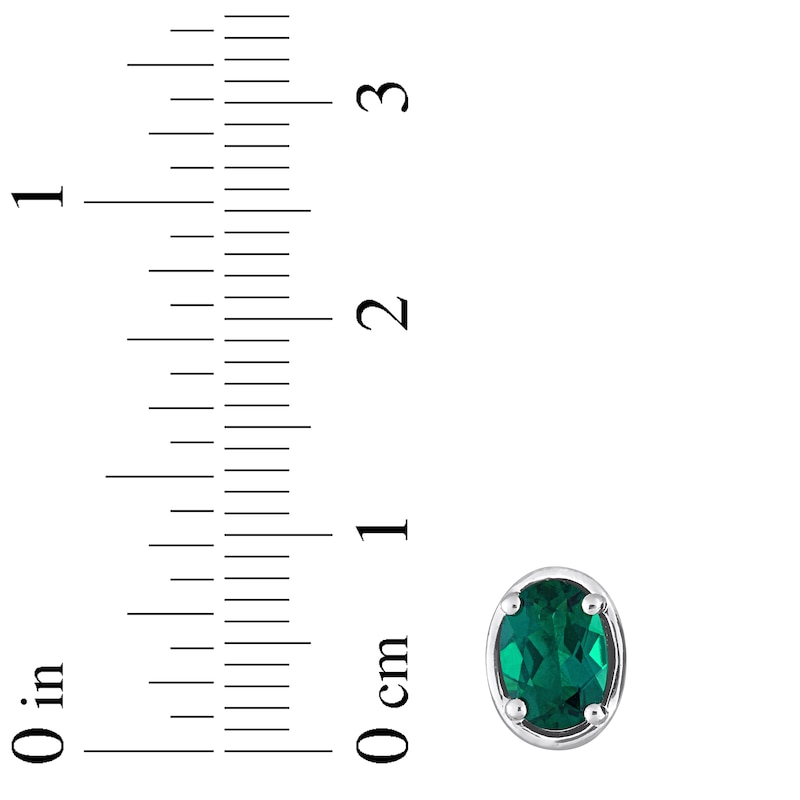 Lab-Created Emerald Oval Stud Earrings Sterling Silver