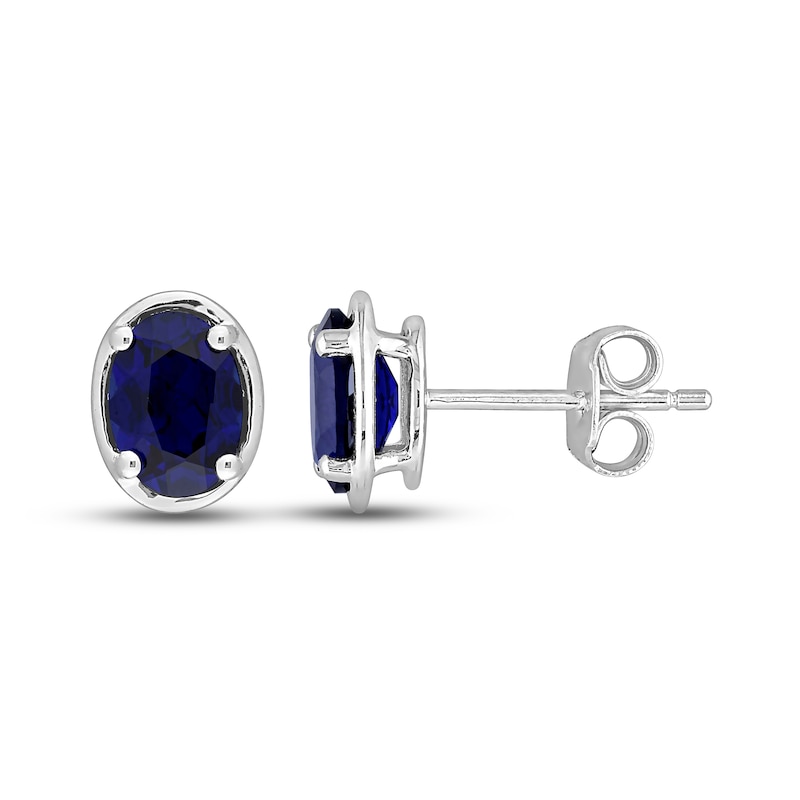 Gift Sterling Silver Rhodium Plated Diamond & Sapphire Oval Post Earrings 