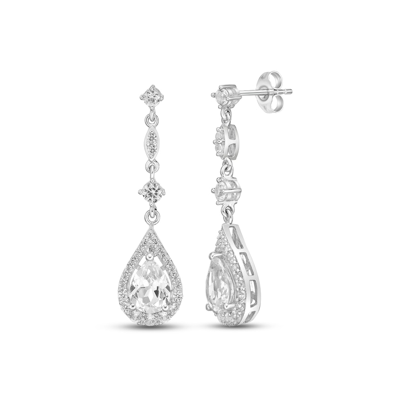 Main Image 1 of White Lab-Created Sapphire Drop Earrings Sterling Silver