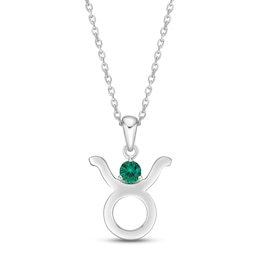 Lab-Created Emerald Taurus Zodiac Necklace Sterling Silver 18"