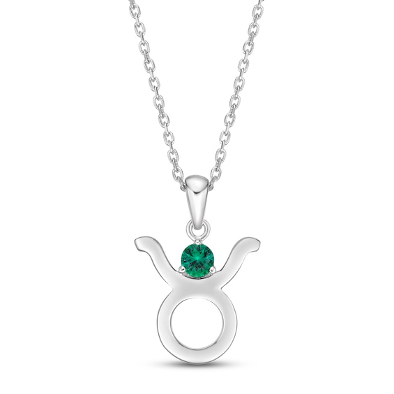 Lab-Created Emerald Taurus Zodiac Necklace Sterling Silver 18"