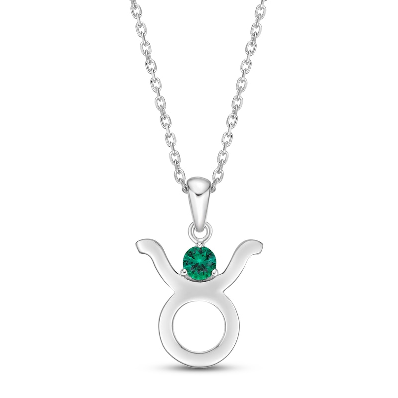 Main Image 1 of Lab-Created Emerald Taurus Zodiac Necklace Sterling Silver 18&quot;