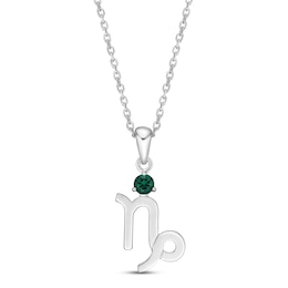 Lab-Created Emerald Capricorn Zodiac Necklace Sterling Silver 18&quot;
