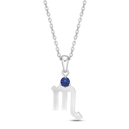 Blue Lab-Created Sapphire Scorpio Zodiac Necklace Sterling Silver 18&quot;