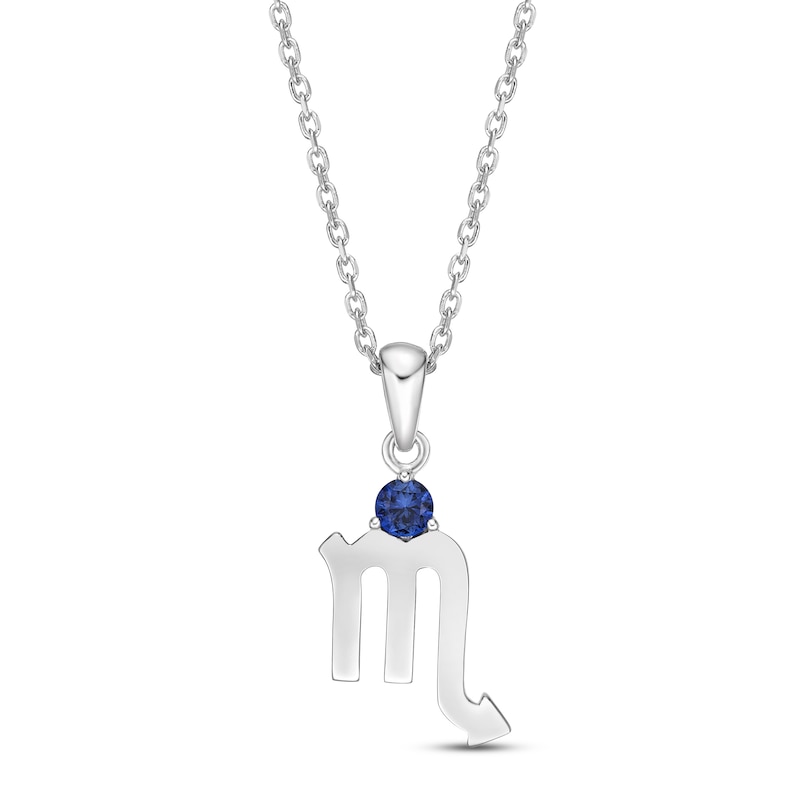 Blue Lab-Created Sapphire Scorpio Zodiac Necklace Sterling Silver 18"
