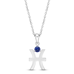 Blue Lab-Created Sapphire Pisces Zodiac Necklace Sterling Silver 18"