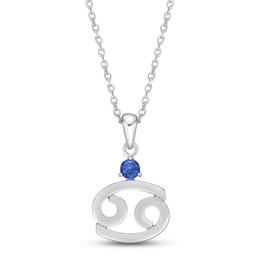Blue Lab-Created Sapphire Cancer Zodiac Necklace Sterling Silver 18"