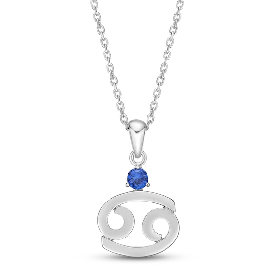 Blue Lab-Created Sapphire Cancer Zodiac Necklace Sterling Silver 18"