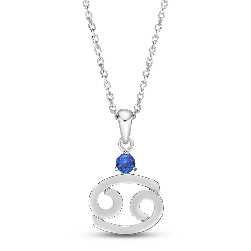 Blue Lab-Created Sapphire Cancer Zodiac Necklace Sterling Silver 18"