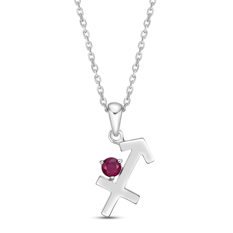 Lab-Created Ruby Sagittarius Zodiac Necklace Sterling Silver 18"