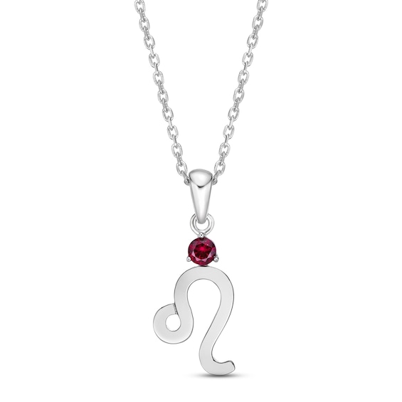 Lab-Created Ruby Leo Zodiac Necklace Sterling Silver 18"