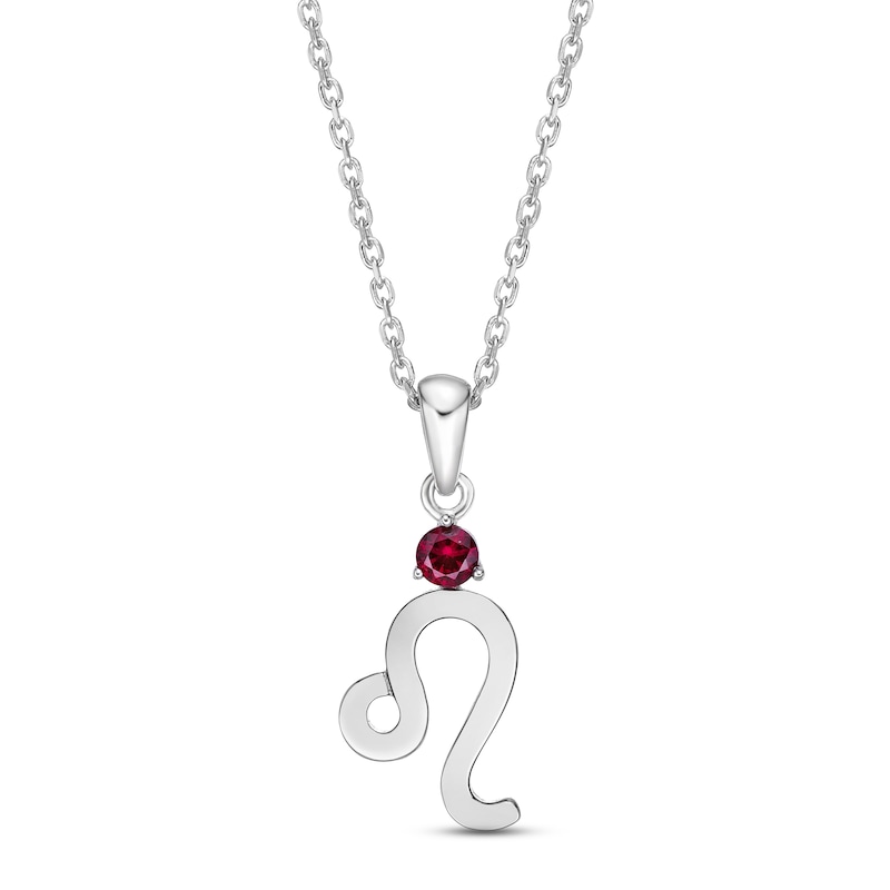 Lab-Created Ruby Leo Zodiac Necklace Sterling Silver 18"