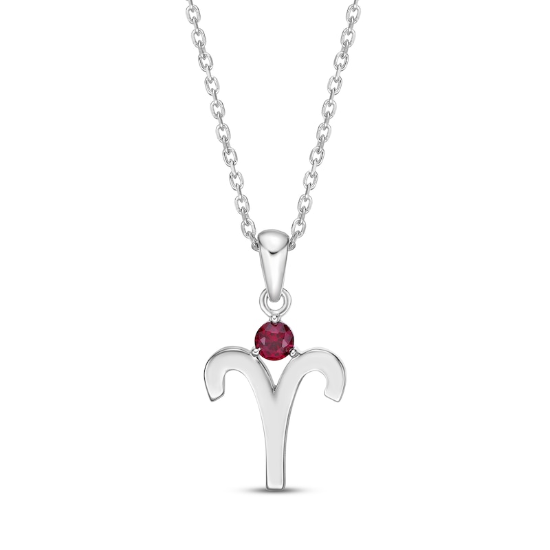 Main Image 1 of Lab-Created Ruby Aries Zodiac Necklace Sterling Silver 18&quot;
