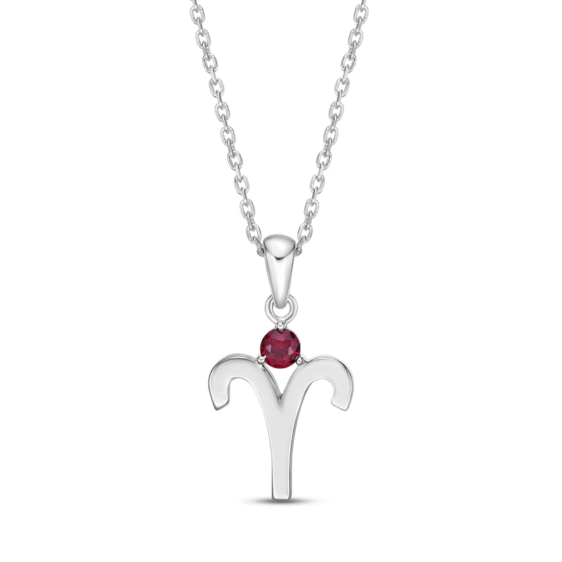 Lab-Created Ruby Aries Zodiac Necklace Sterling Silver 18"