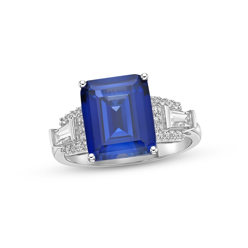 Blue & White Lab-Created Sapphire Cocktail Ring Sterling Silver