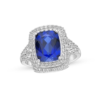 Blue & White Lab-Created Sapphire Cocktail Ring Sterling Silver