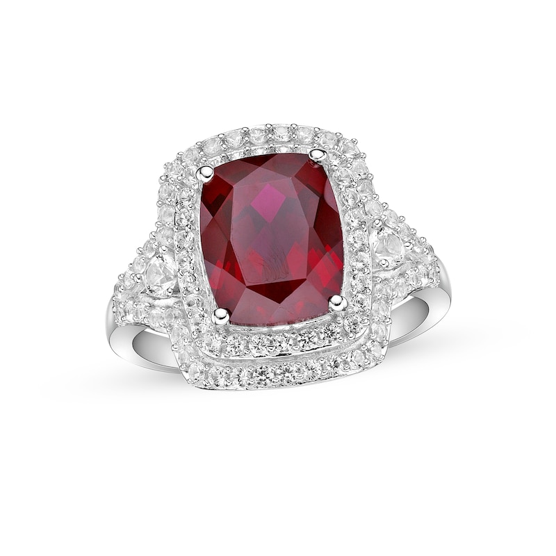 Main Image 1 of Lab-Created Ruby & White Lab-Created Sapphire Cocktail Ring Sterling Silver