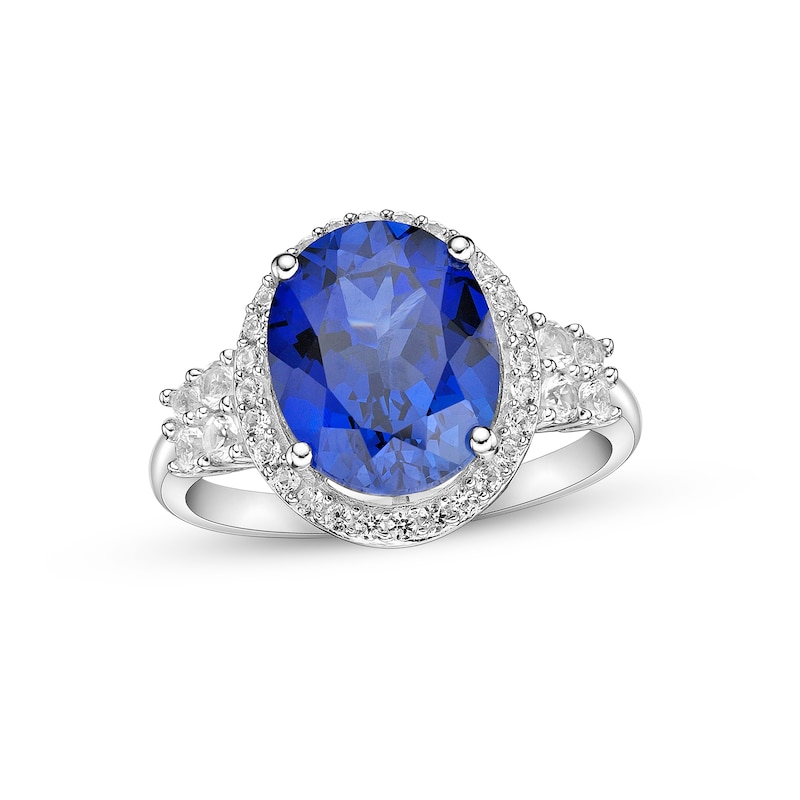 Main Image 1 of Blue & White Lab-Created Sapphire Cocktail Ring Sterling Silver