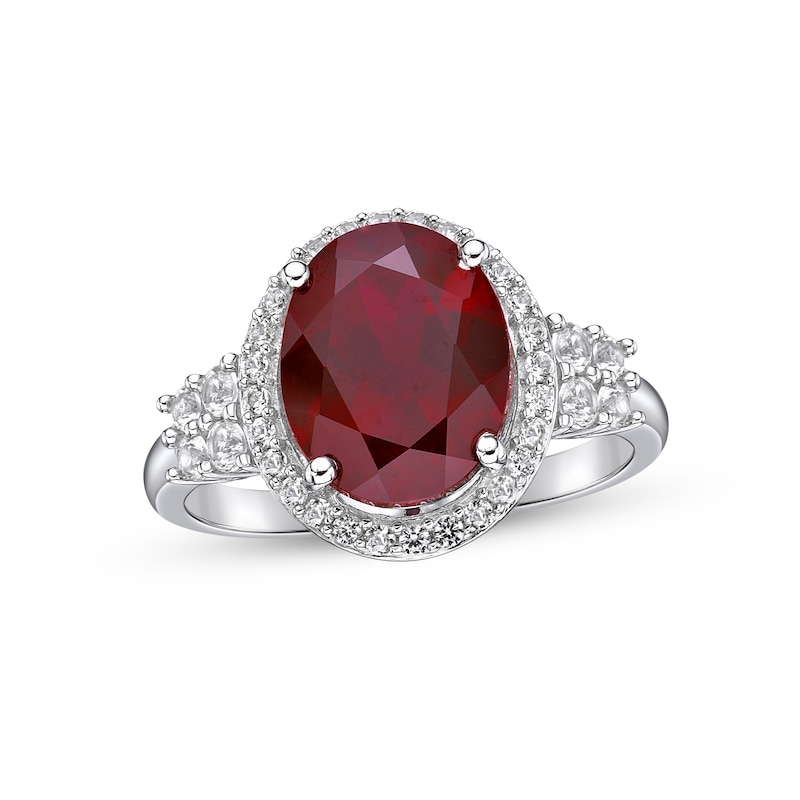 Lab-Created Ruby & White Lab-Created Sapphire Cocktail Ring Sterling Silver