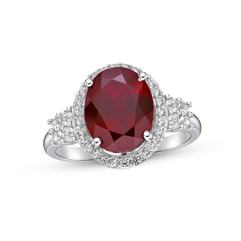 Main Image 1 of Lab-Created Ruby & White Lab-Created Sapphire Cocktail Ring Sterling Silver