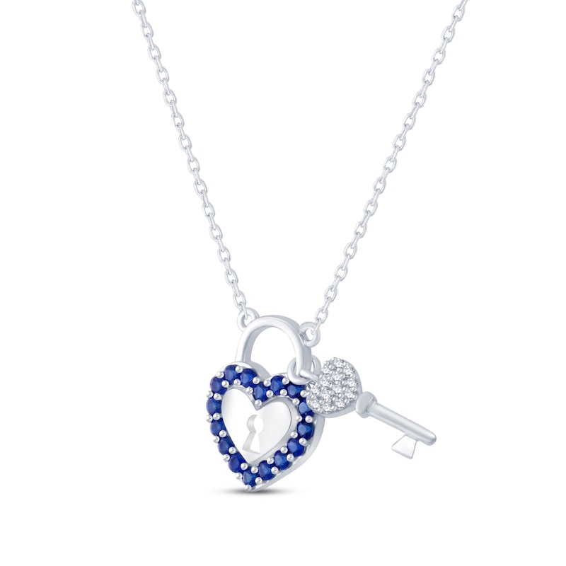 Black Silver and Blue Diamonds Lock Necklace