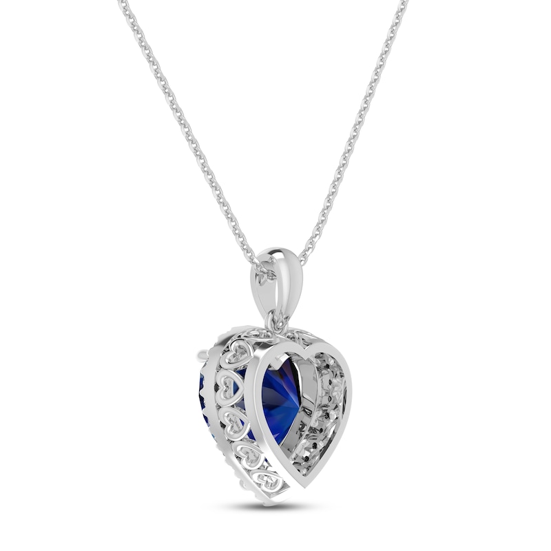 Main Image 3 of Blue & White Lab-Created Sapphire Heart Lock & Key Necklace Sterling Silver 18&quot;
