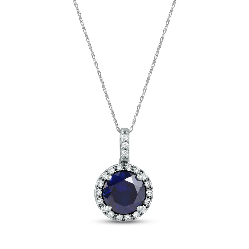 Lab-Created Diamonds by KAY & Blue Lab-Created Sapphire Necklace 1/4 ct tw Sterling Silver 18"