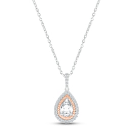 White Lab-Created Sapphire Necklace Sterling Silver & 10K Rose Gold 18&quot;