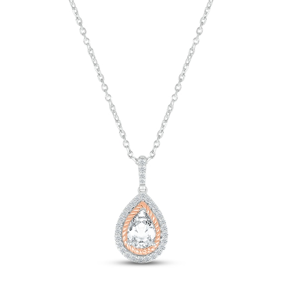 White Lab-Created Sapphire Necklace Sterling Silver & 10K Rose Gold 18"