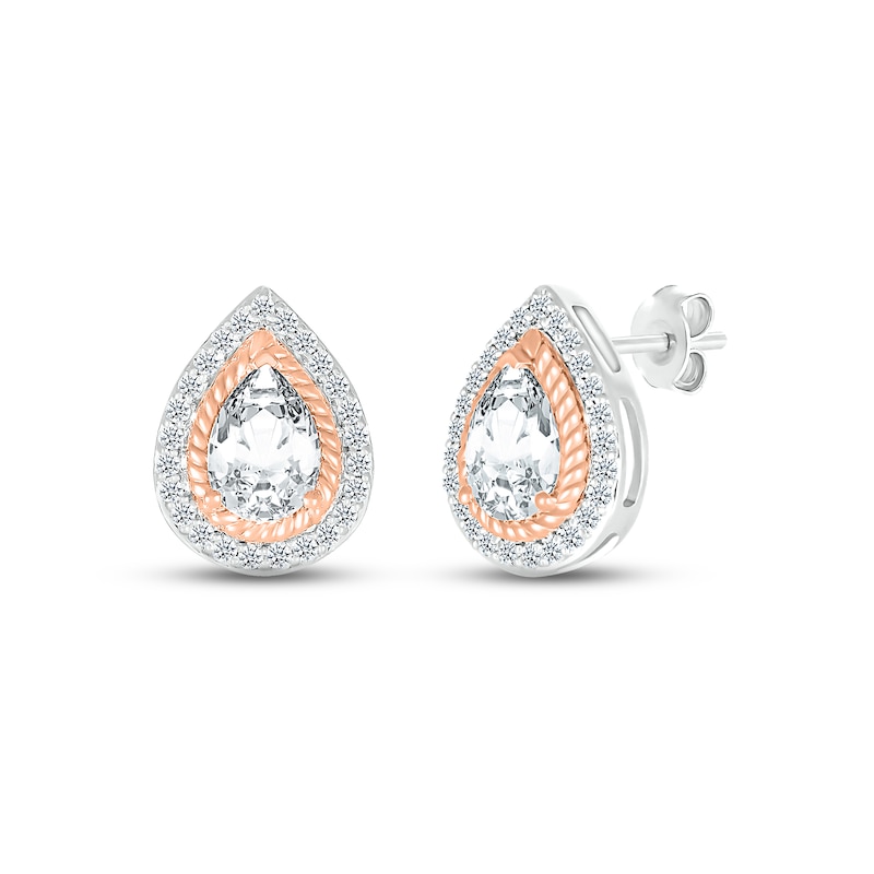 Main Image 1 of White Lab-Created Sapphire Rope Earrings Sterling Silver & 10K Rose Gold