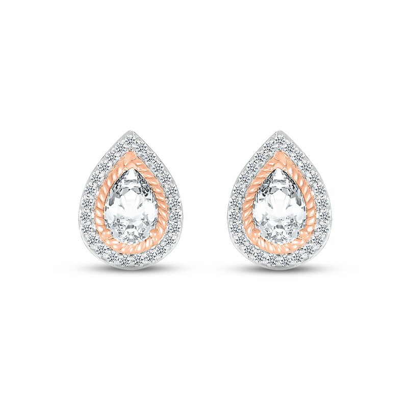 Main Image 2 of White Lab-Created Sapphire Rope Earrings Sterling Silver & 10K Rose Gold
