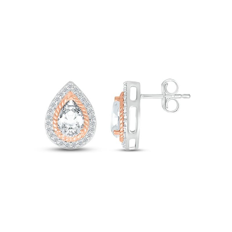 Main Image 3 of White Lab-Created Sapphire Rope Earrings Sterling Silver & 10K Rose Gold