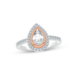White Lab-Created Sapphire Ring Sterling Silver & 10K Rose Gold