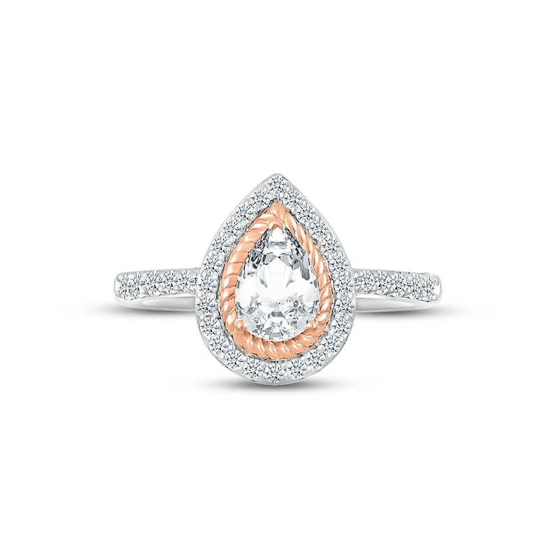 White Lab-Created Sapphire Ring Sterling Silver & 10K Rose Gold