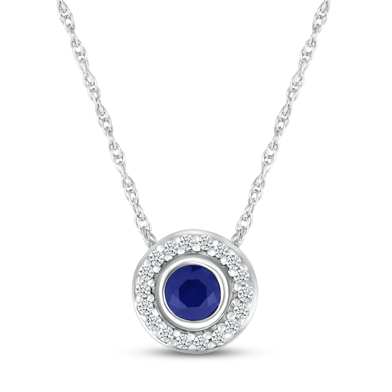 Main Image 1 of Blue & White Lab-Created Sapphire Bezel Circle Necklace Sterling Silver 18&quot;