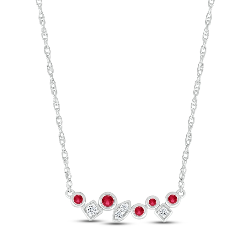 Lab-Created Ruby & White Lab-Created Sapphire Bezel Bar Necklace Sterling Silver 18"
