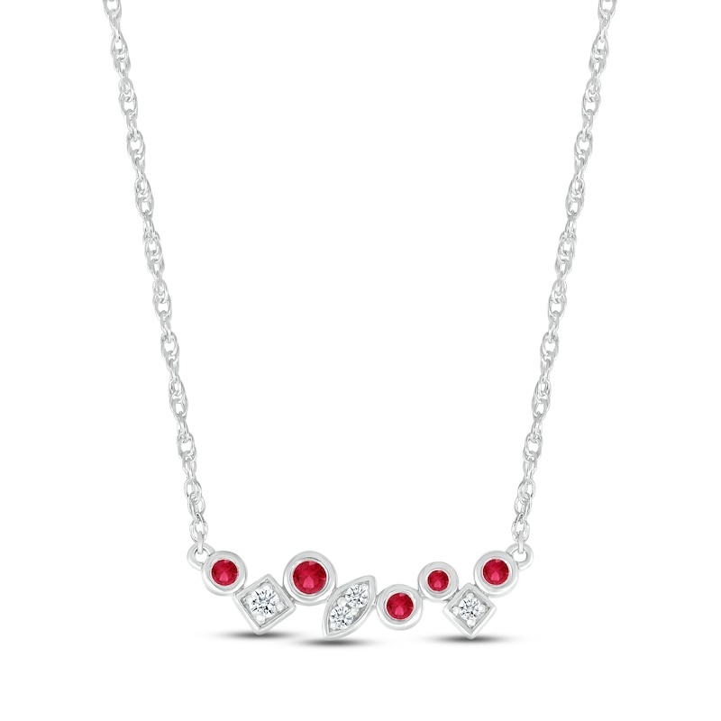 Lab-Created Ruby & White Lab-Created Sapphire Bezel Bar Necklace ...