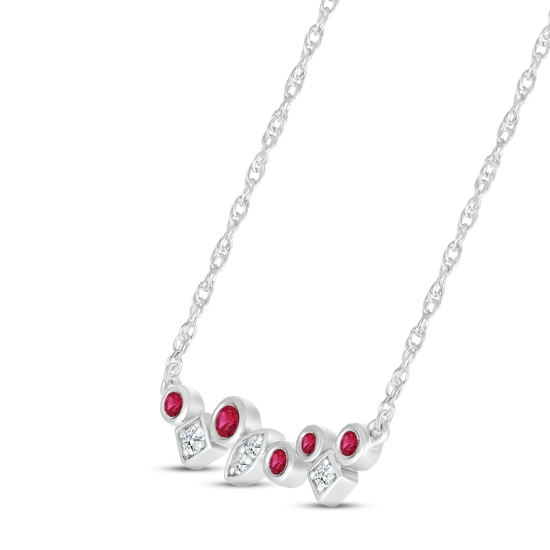 Lab-Created Ruby & White Lab-Created Sapphire Bezel Bar Necklace Sterling Silver 18"