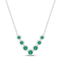 Lab-Created Emerald Bezel V Necklace Sterling Silver 18"